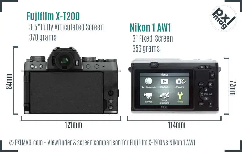 Fujifilm X-T200 vs Nikon 1 AW1 Screen and Viewfinder comparison