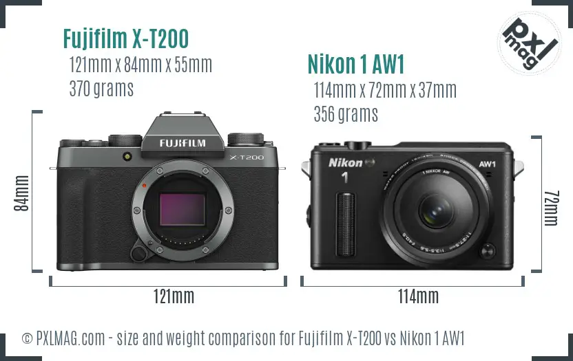 Fujifilm X-T200 vs Nikon 1 AW1 size comparison