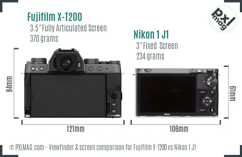 Fujifilm X-T200 vs Nikon 1 J1 Screen and Viewfinder comparison