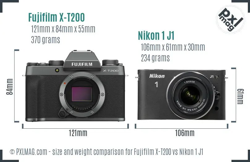 Fujifilm X-T200 vs Nikon 1 J1 size comparison