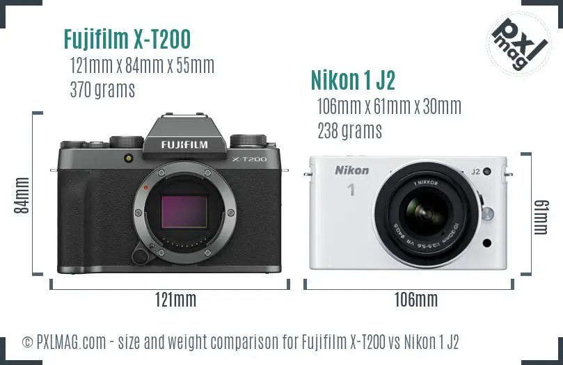 Fujifilm X-T200 vs Nikon 1 J2 size comparison