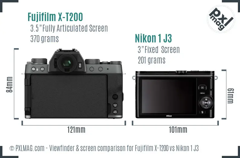 Fujifilm X-T200 vs Nikon 1 J3 Screen and Viewfinder comparison