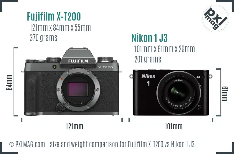 Fujifilm X-T200 vs Nikon 1 J3 size comparison