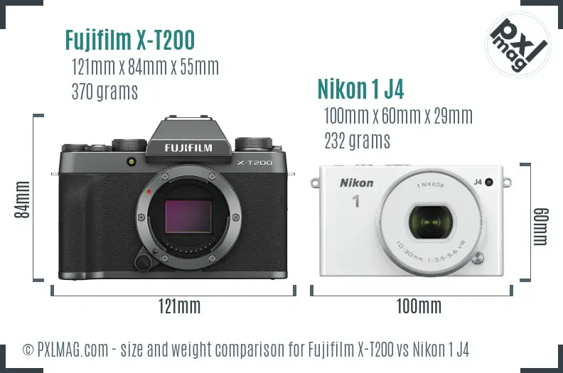 Fujifilm X-T200 vs Nikon 1 J4 size comparison