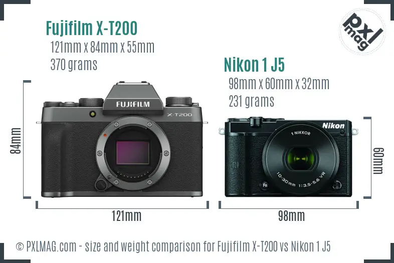 Fujifilm X-T200 vs Nikon 1 J5 size comparison