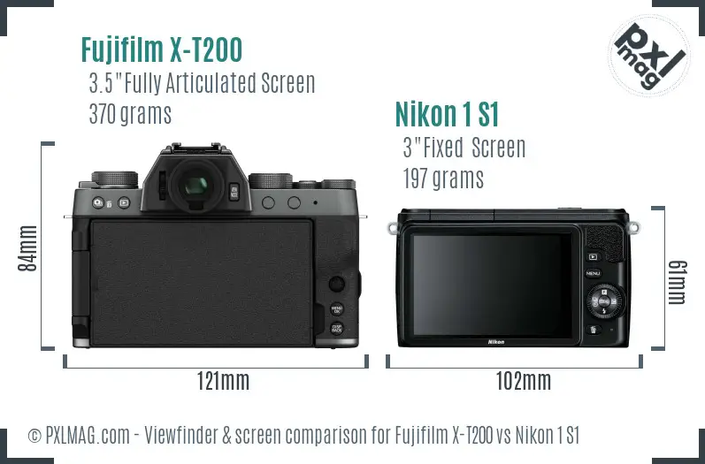 Fujifilm X-T200 vs Nikon 1 S1 Screen and Viewfinder comparison