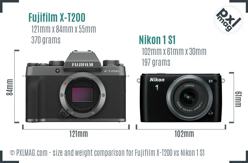 Fujifilm X-T200 vs Nikon 1 S1 size comparison