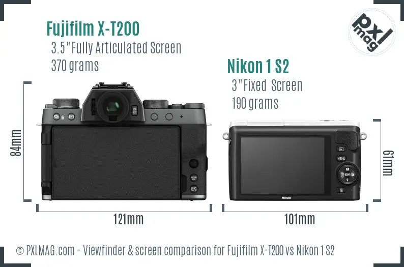 Fujifilm X-T200 vs Nikon 1 S2 Screen and Viewfinder comparison