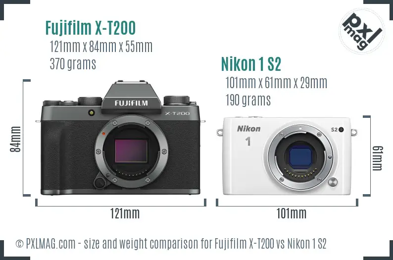 Fujifilm X-T200 vs Nikon 1 S2 size comparison