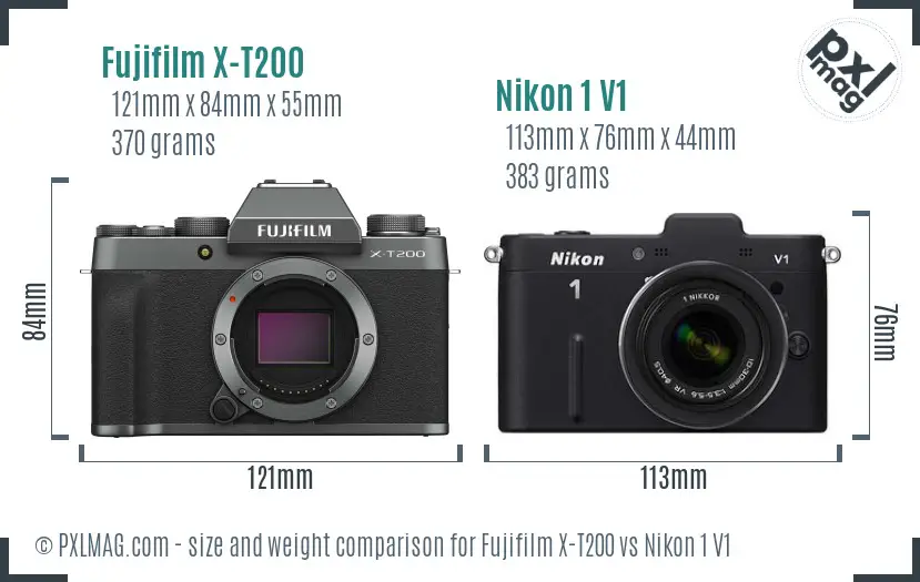 Fujifilm X-T200 vs Nikon 1 V1 size comparison