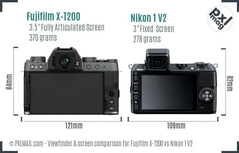 Fujifilm X-T200 vs Nikon 1 V2 Screen and Viewfinder comparison