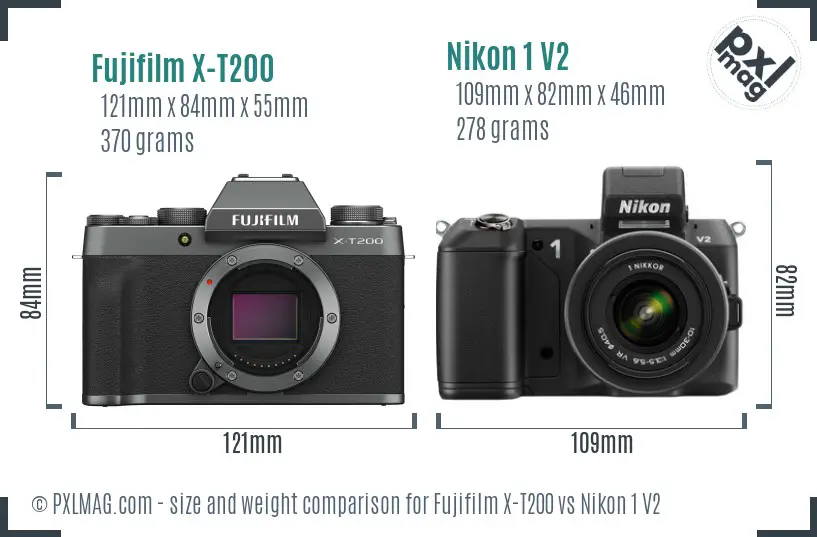 Fujifilm X-T200 vs Nikon 1 V2 size comparison