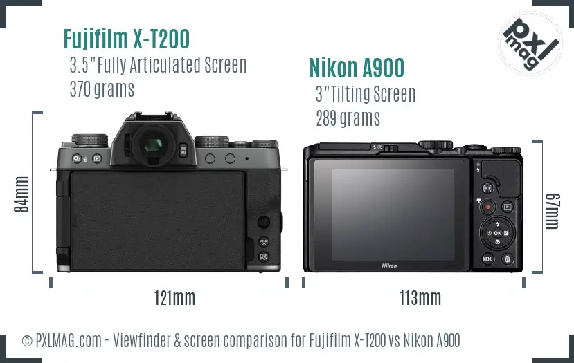 Fujifilm X-T200 vs Nikon A900 Screen and Viewfinder comparison