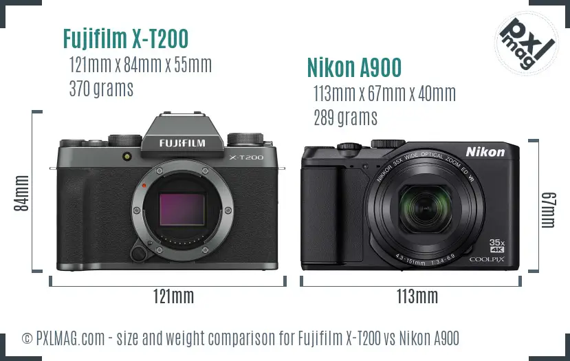 Fujifilm X-T200 vs Nikon A900 size comparison