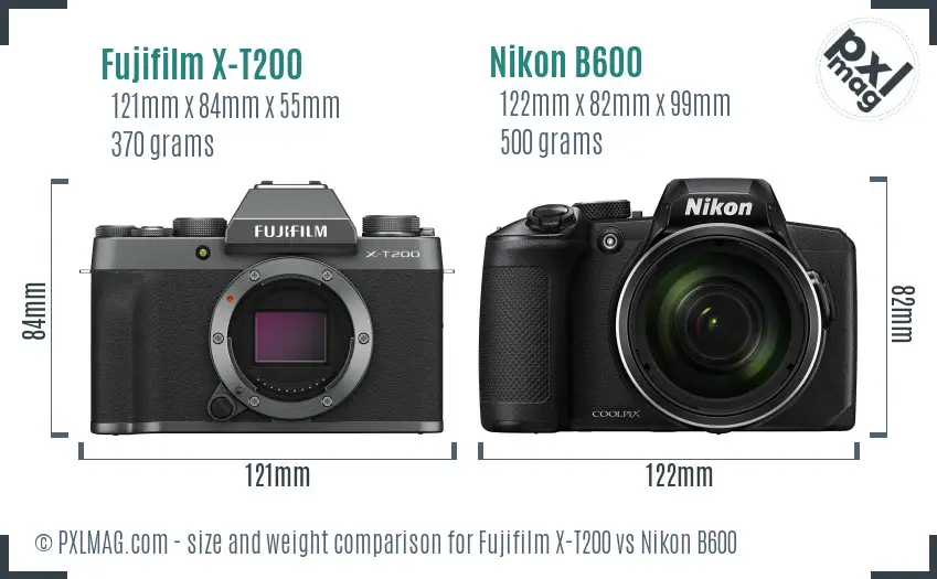 Fujifilm X-T200 vs Nikon B600 size comparison