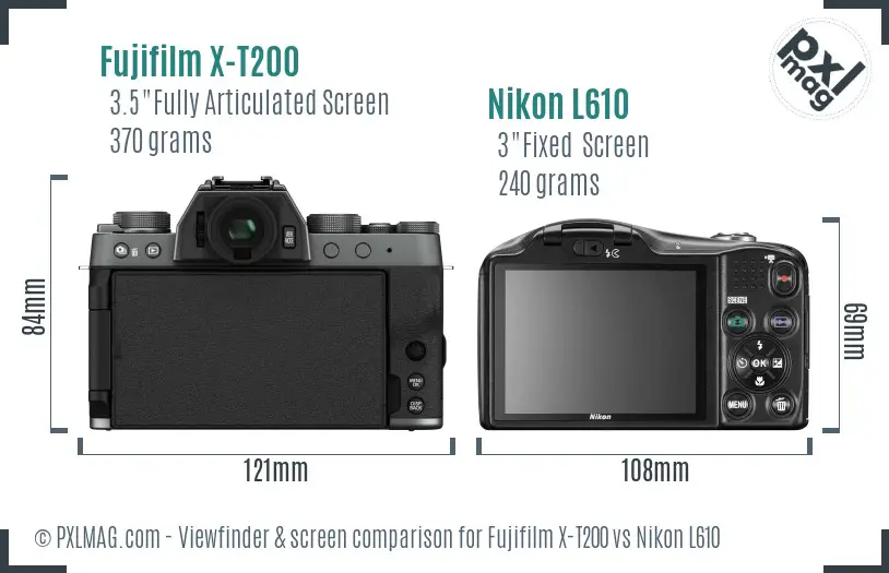 Fujifilm X-T200 vs Nikon L610 Screen and Viewfinder comparison