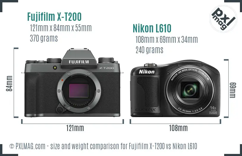 Fujifilm X-T200 vs Nikon L610 size comparison