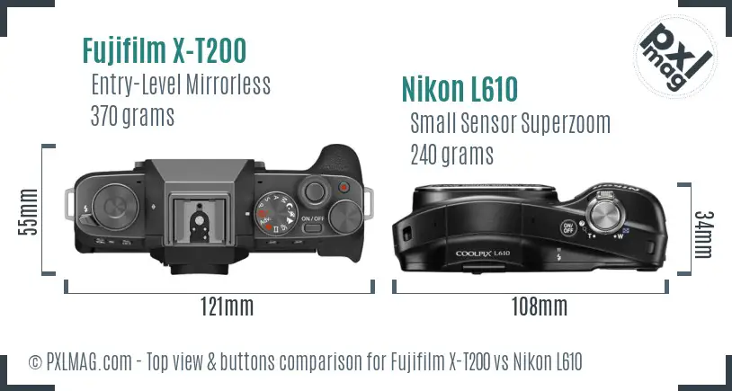 Fujifilm X-T200 vs Nikon L610 top view buttons comparison