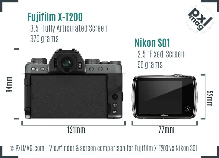 Fujifilm X-T200 vs Nikon S01 Screen and Viewfinder comparison