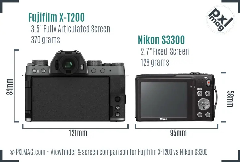 Fujifilm X-T200 vs Nikon S3300 Screen and Viewfinder comparison