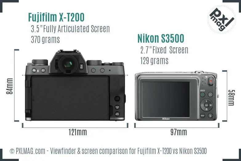 Fujifilm X-T200 vs Nikon S3500 Screen and Viewfinder comparison