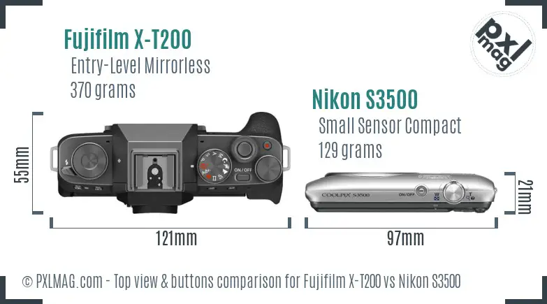 Fujifilm X-T200 vs Nikon S3500 top view buttons comparison
