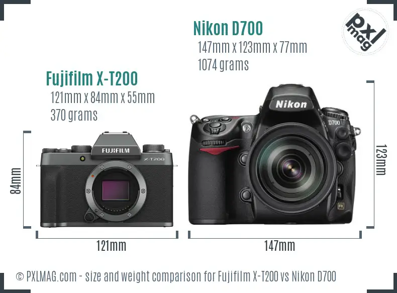 Fujifilm X-T200 vs Nikon D700 size comparison