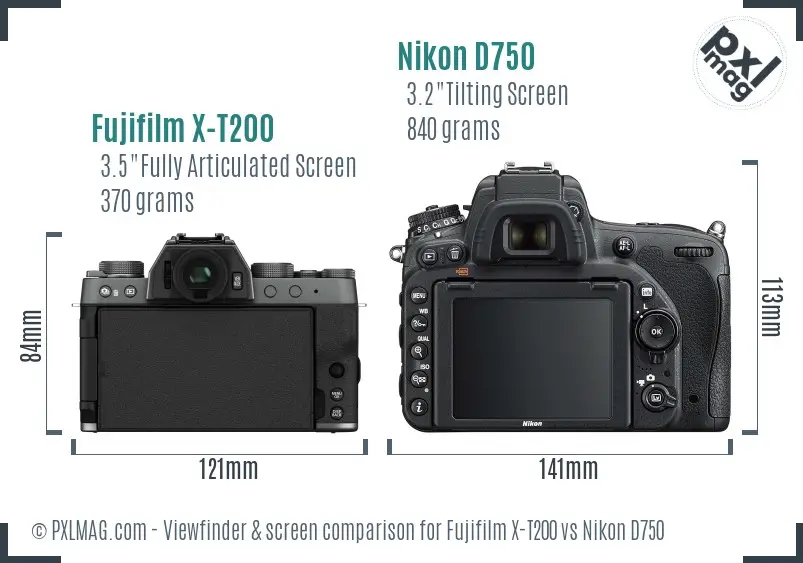 Fujifilm X-T200 vs Nikon D750 Screen and Viewfinder comparison