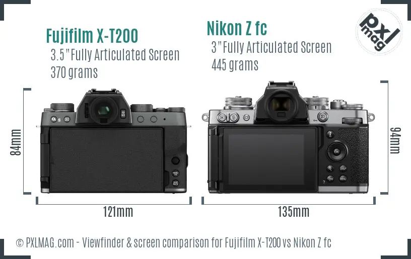 Fujifilm X-T200 vs Nikon Z fc Screen and Viewfinder comparison