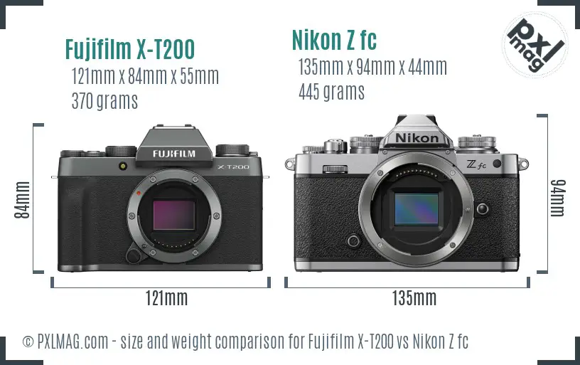 Fujifilm X-T200 vs Nikon Z fc size comparison