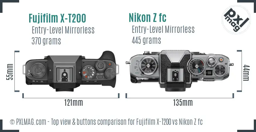 Fujifilm X-T200 vs Nikon Z fc top view buttons comparison