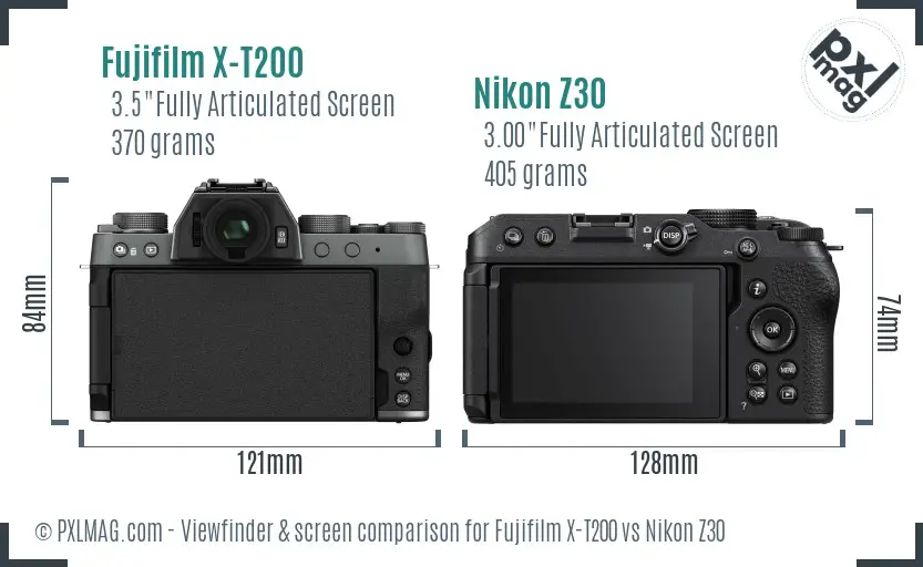 Fujifilm X-T200 vs Nikon Z30 Screen and Viewfinder comparison