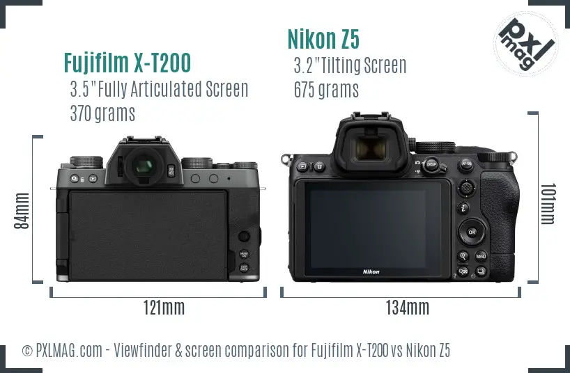 Fujifilm X-T200 vs Nikon Z5 Screen and Viewfinder comparison