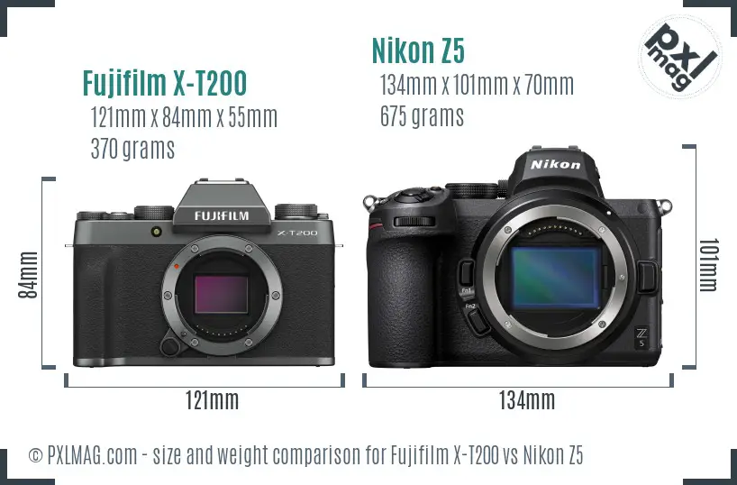 Fujifilm X-T200 vs Nikon Z5 size comparison