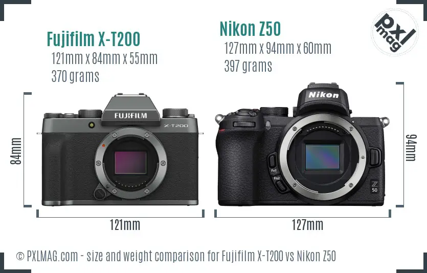 Fujifilm X-T200 vs Nikon Z50 size comparison
