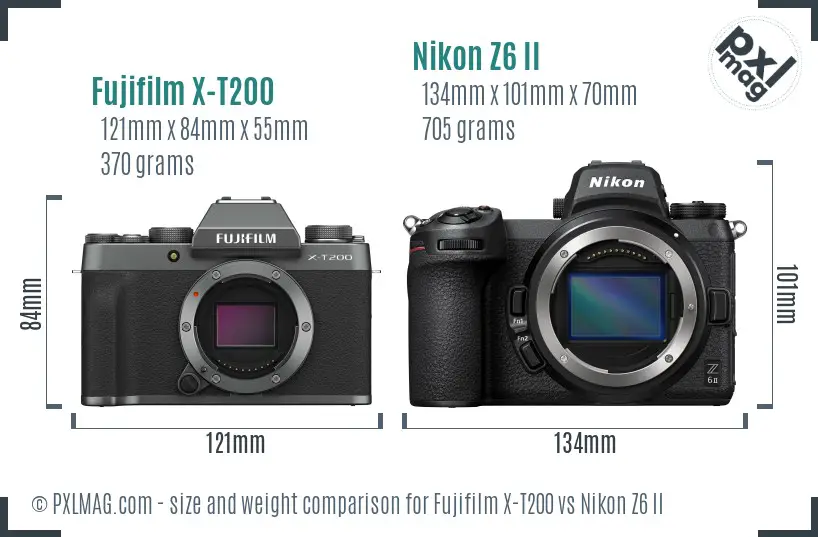 Fujifilm X-T200 vs Nikon Z6 II size comparison