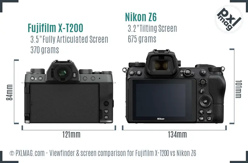 Fujifilm X-T200 vs Nikon Z6 Screen and Viewfinder comparison