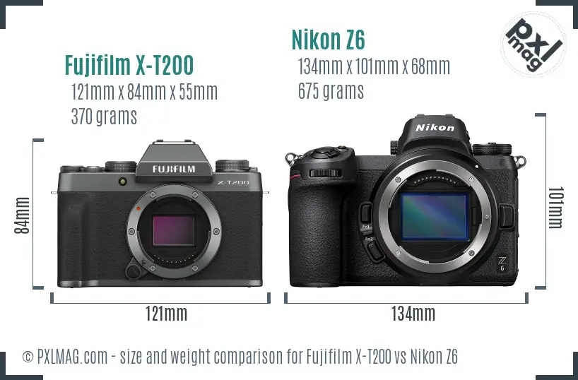Fujifilm X-T200 vs Nikon Z6 size comparison