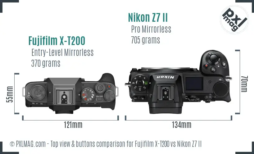 Fujifilm X-T200 vs Nikon Z7 II top view buttons comparison