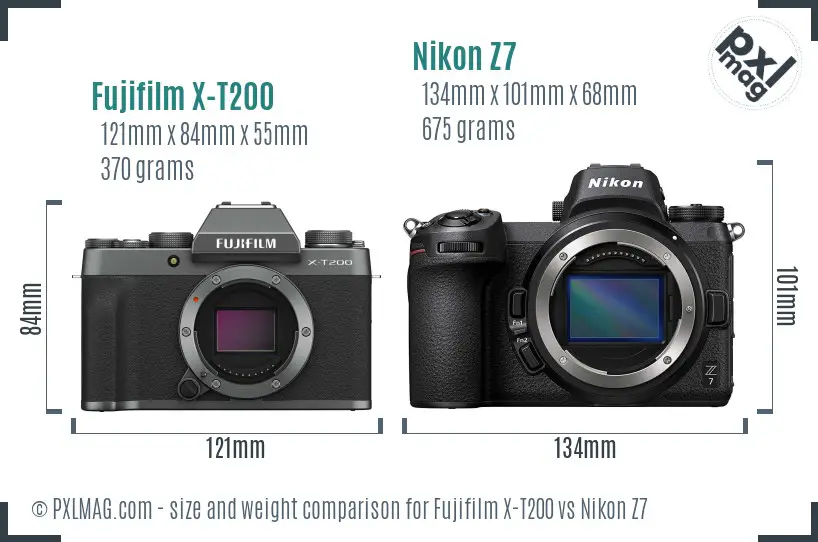 Fujifilm X-T200 vs Nikon Z7 size comparison