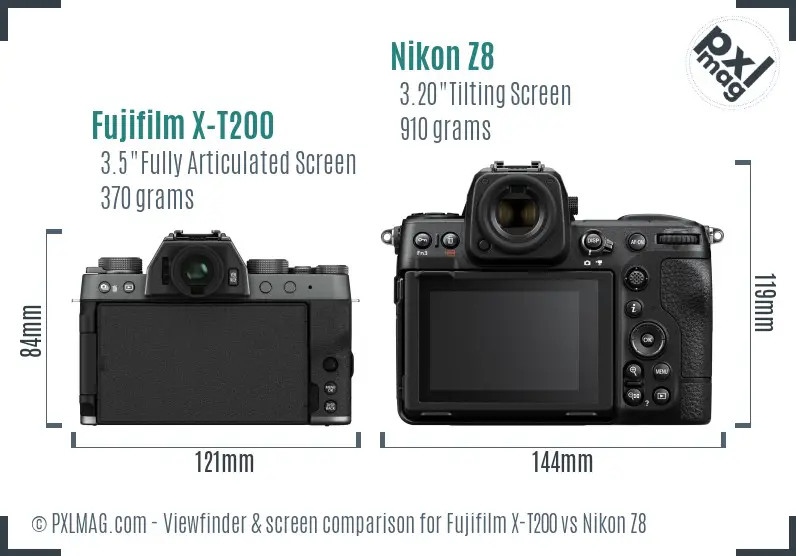 Fujifilm X-T200 vs Nikon Z8 Screen and Viewfinder comparison