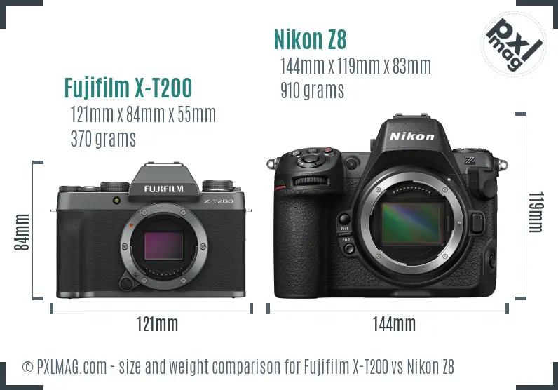 Fujifilm X-T200 vs Nikon Z8 size comparison