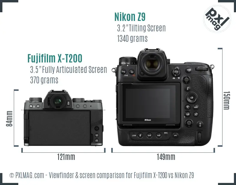 Fujifilm X-T200 vs Nikon Z9 Screen and Viewfinder comparison