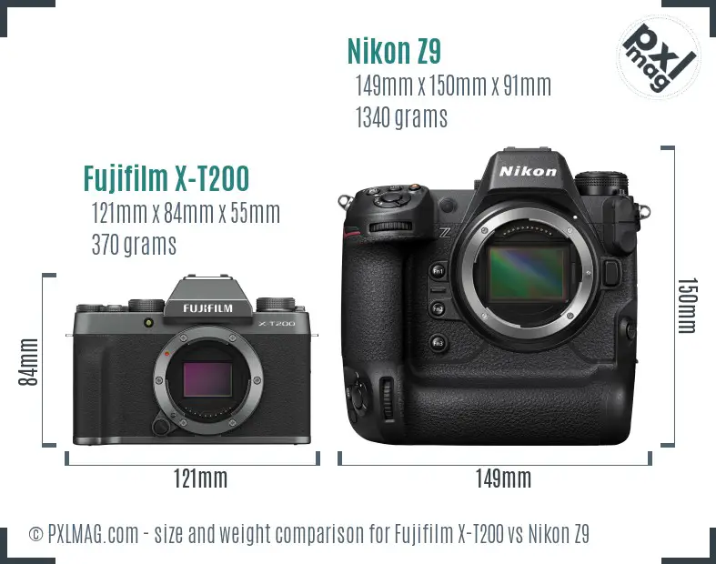 Fujifilm X-T200 vs Nikon Z9 size comparison