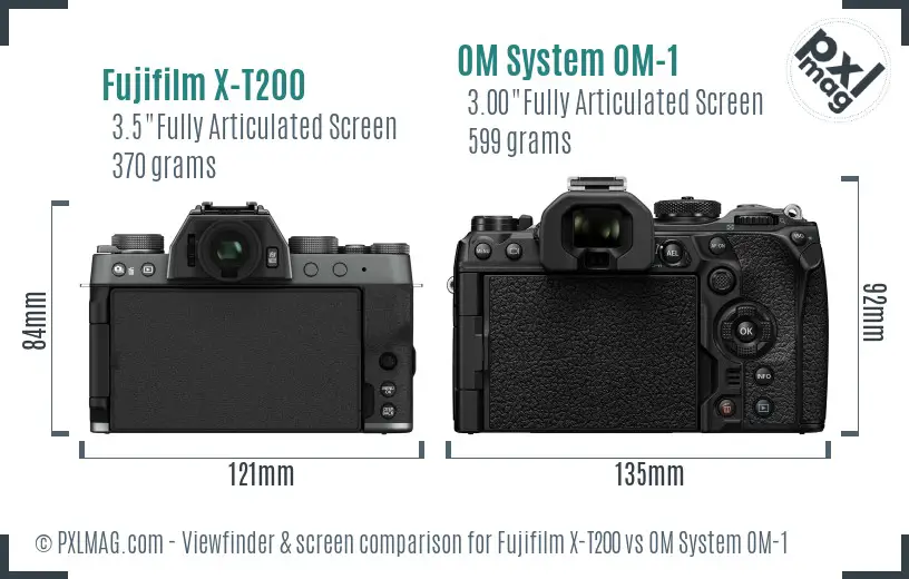 Fujifilm X-T200 vs OM System OM-1 Screen and Viewfinder comparison