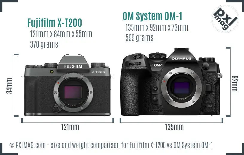 Fujifilm X-T200 vs OM System OM-1 size comparison