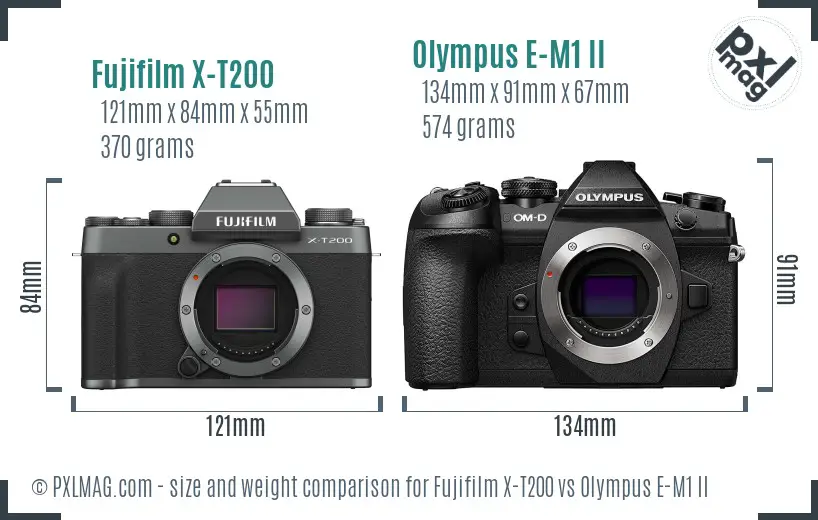 Fujifilm X-T200 vs Olympus E-M1 II size comparison Fujifilm X-T200 vs Olympus E-M1 II size comparison