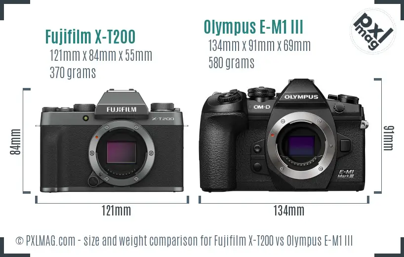 Fujifilm X-T200 vs Olympus E-M1 III size comparison Fujifilm X-T200 vs Olympus E-M1 III size comparison