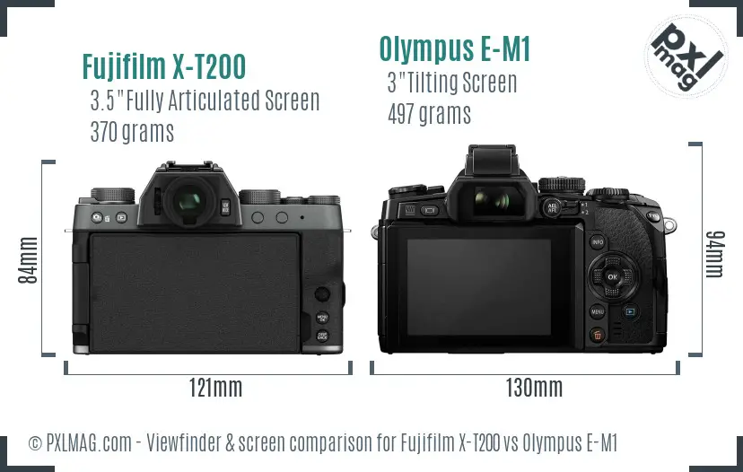 Fujifilm X-T200 vs Olympus E-M1 Screen and Viewfinder comparison