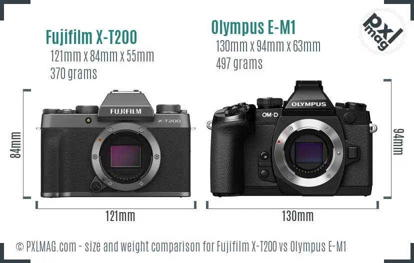 Fujifilm X-T200 vs Olympus E-M1 size comparison